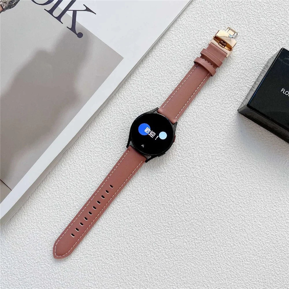 For Huawei Watch GT 3 Pro 46mm/Garmin Venu 2 22mm Stitching Line Genuine Leather Watch Band Strap Replacement - Deep Pink - 4