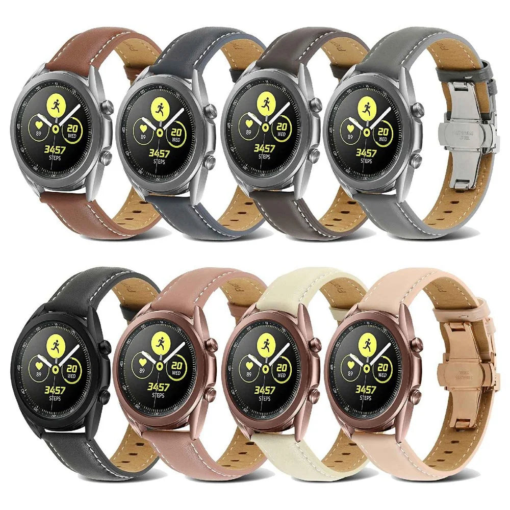 For Huawei Watch GT 3 Pro 46mm/Garmin Venu 2 22mm Stitching Line Genuine Leather Watch Band Strap Replacement - Deep Pink - 6