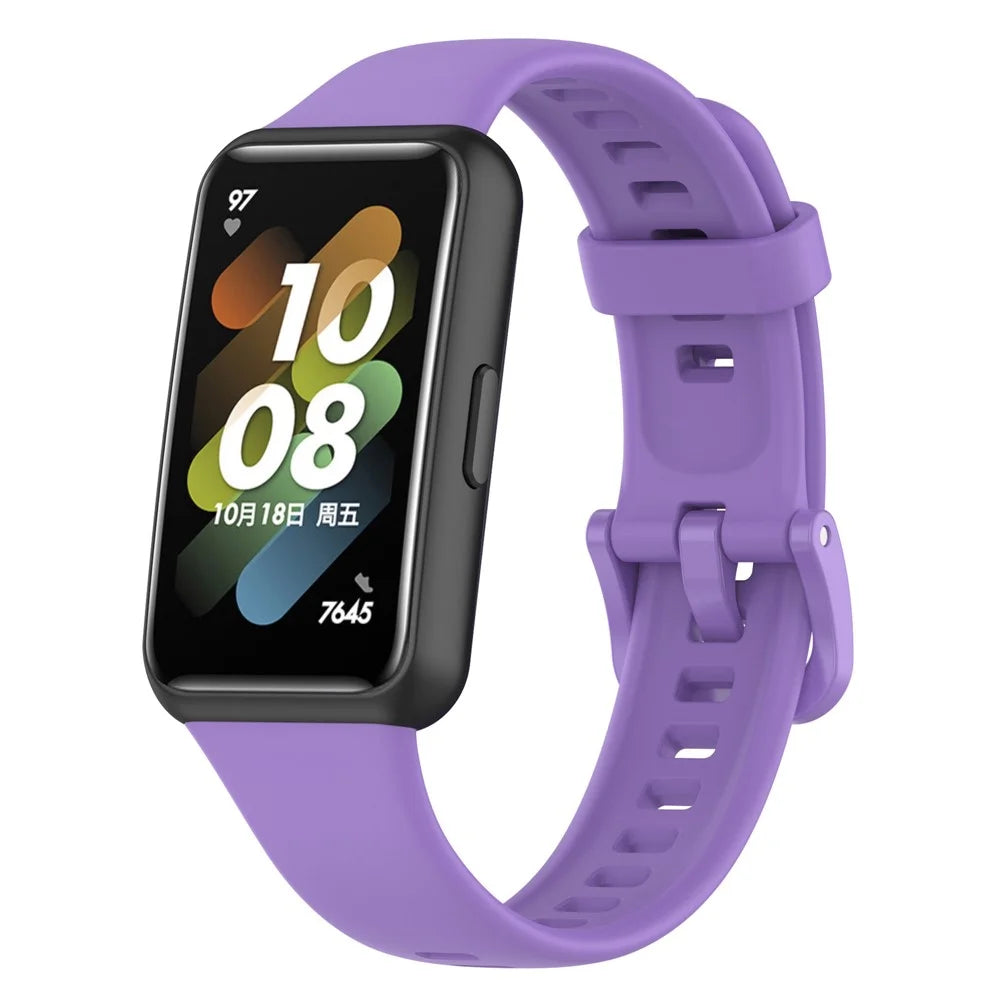 Silicone Smart Watch Band for Huawei Band 7, Solid Color Adjustable Wrist Strap Replacement - Lilac Purple - 2