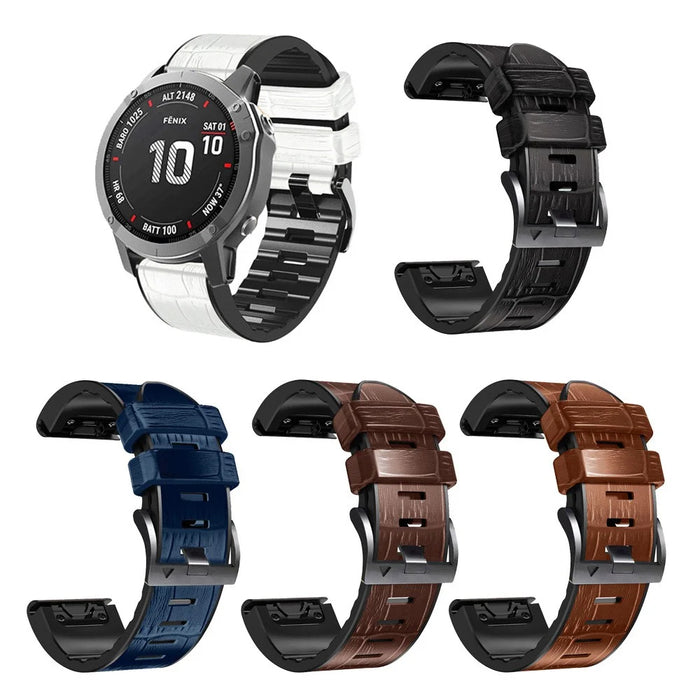 For Garmin Fenix 7X/6X Pro/Tactix 7 26mm Crocodile Texture Leather Coated Silicone Watchband Wrist Strap Replacement - Coffee - 7
