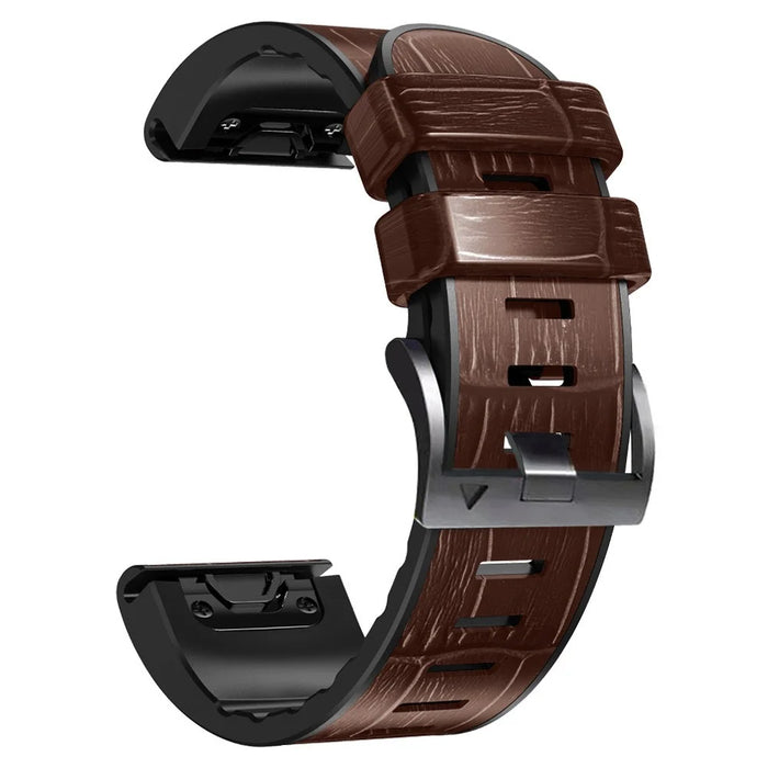 For Garmin Fenix 7/6 Pro/5 Plus Replacement Watch Strap 22mm Crocodile Texture Leather Coated Silicone Wrist Band - Coffee - 4