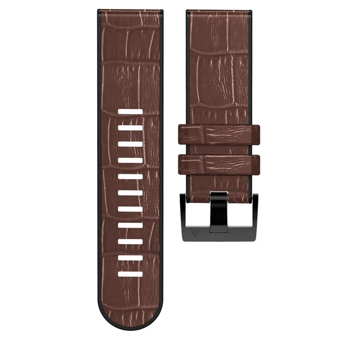 For Garmin Fenix 7/6 Pro/5 Plus Replacement Watch Strap 22mm Crocodile Texture Leather Coated Silicone Wrist Band - Coffee - 5