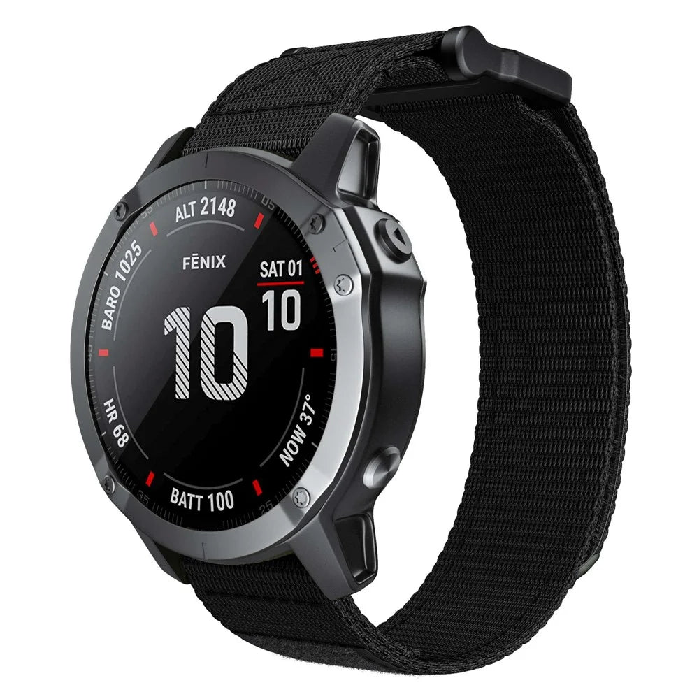 For Garmin Fenix 7X / 6X Pro / Tactix 7 26mm Nylon Loop Sport Watch Band Adjustable Wrist Strap Replacement - Black - 2