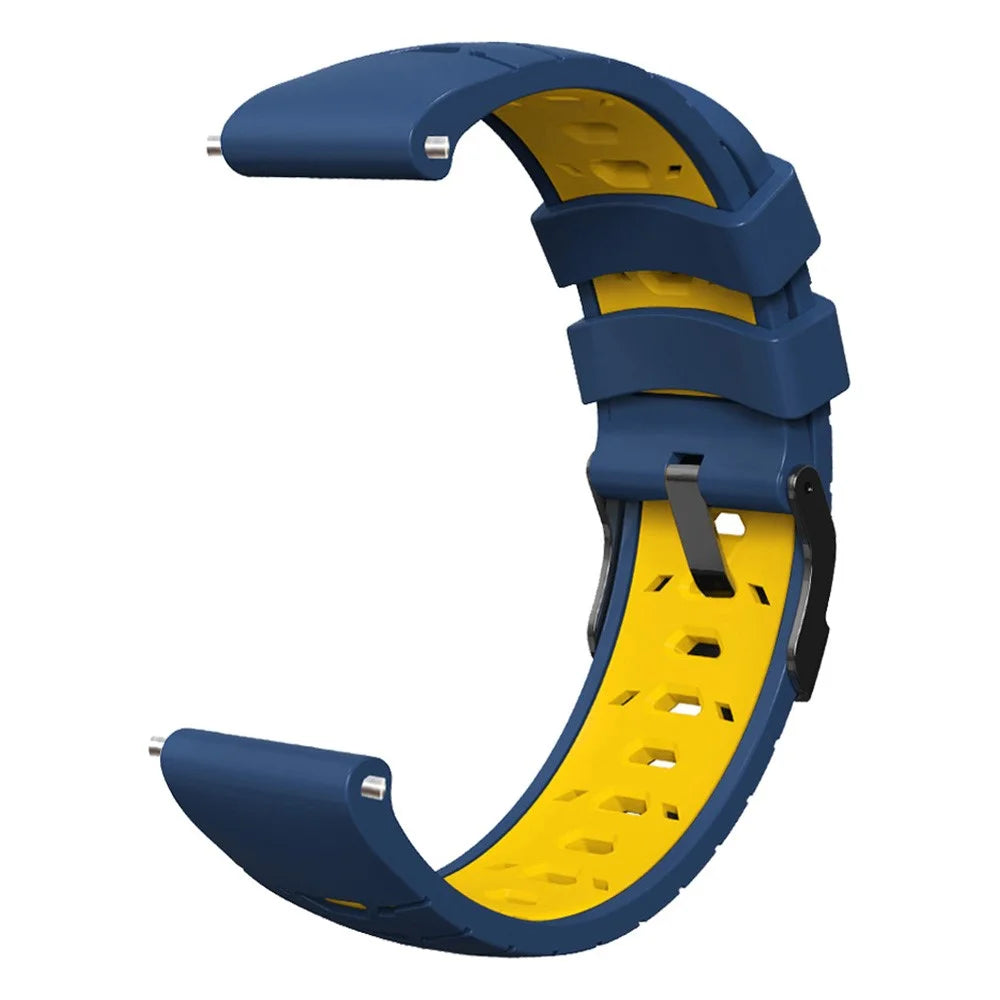 For Huawei Watch GT Runner/Garmin Venu 2/Vivoactive 4 Trapezoid Three Row Holes Watch Strap Dual Color Silicone Wrist Band - Midnight Blue/Yellow - 4