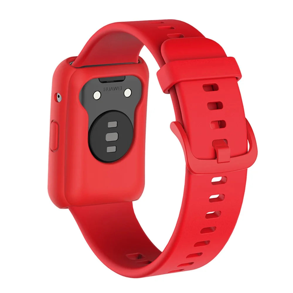 Silicone Watch Band for Huawei Watch Fit, Replacement Adjustable Wrist Strap + Anti-scratch Watch Case - Red - 4