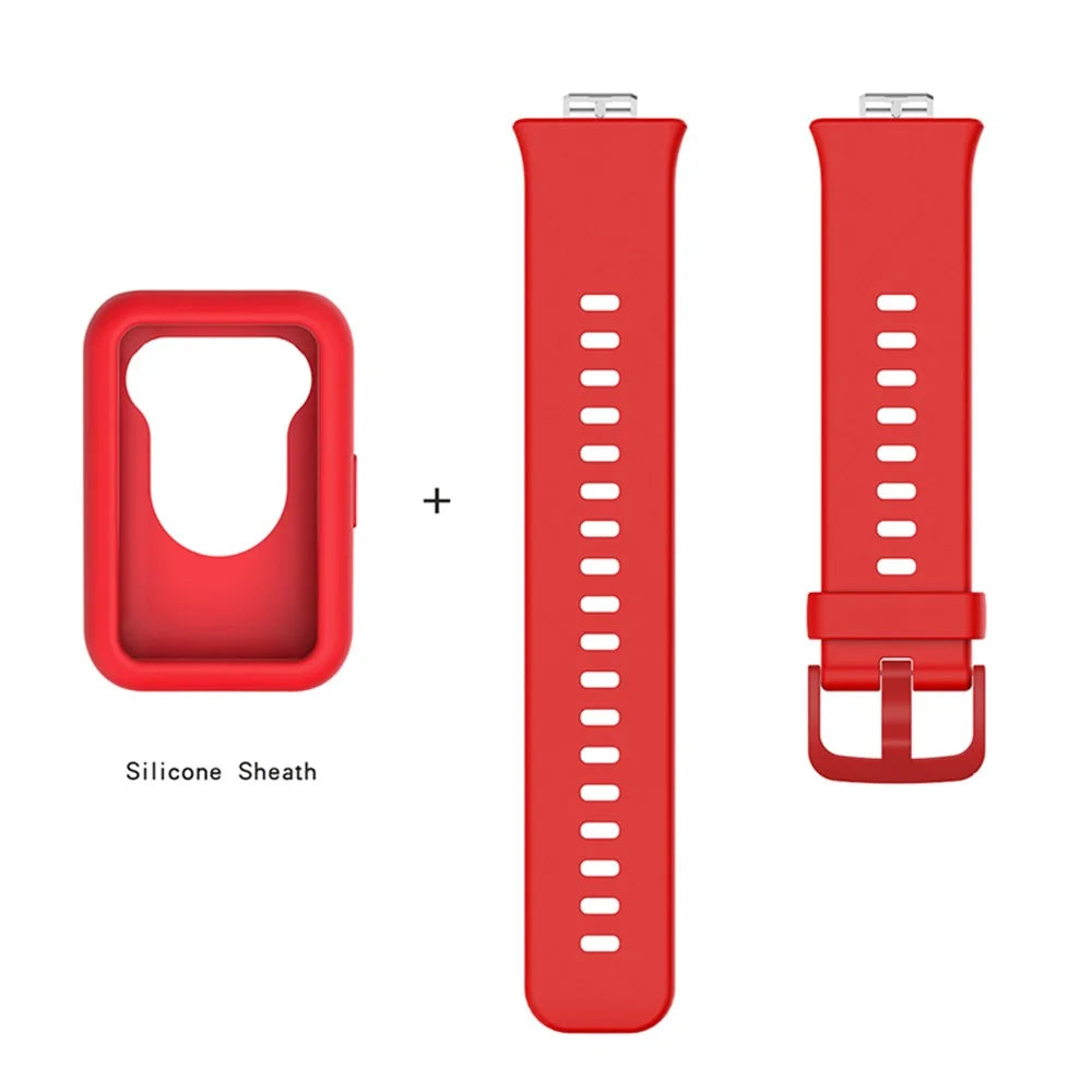 Silicone Watch Band for Huawei Watch Fit, Replacement Adjustable Wrist Strap + Anti-scratch Watch Case - Red - 5