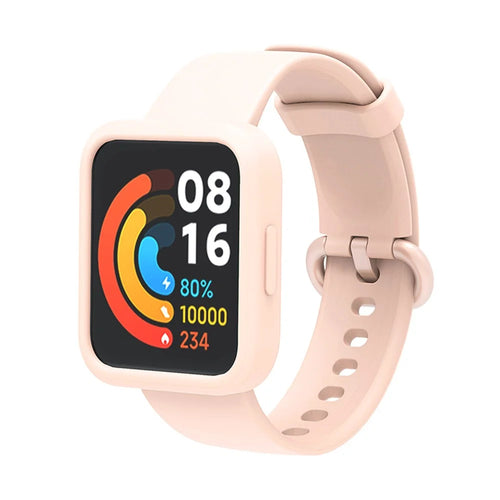 For Xiaomi Redmi Watch 2/Redmi Watch 2 Lite Solid Color Silicone Watch Band Strap + Drop-proof Watch Case - Light Pink/Pink/Pink - 1