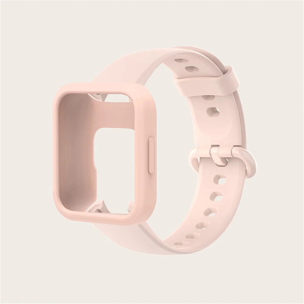 For Xiaomi Redmi Watch 2/Redmi Watch 2 Lite Solid Color Silicone Watch Band Strap + Drop-proof Watch Case - Light Pink/Pink/Pink - 3