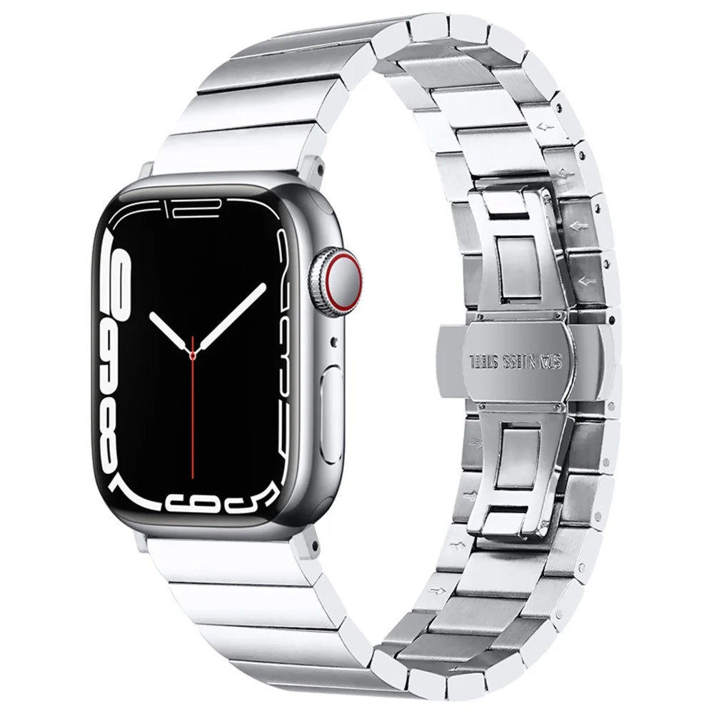 For Apple Watch Series 10 42mm / 9 8 7 41mm / 6 5 4 SE SE (2022) SE (2023) 40mm / 3 2 1 38mm Buckle Design Anti-Scratch Stainless Steel Smart Watch Band Replacement Strap - Silver - 1