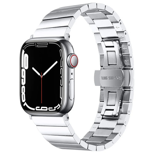 For Apple Watch Series 10 42mm / 9 8 7 41mm / 6 5 4 SE SE (2022) SE (2023) 40mm / 3 2 1 38mm Buckle Design Anti-Scratch Stainless Steel Smart Watch Band Replacement Strap - Silver - 1