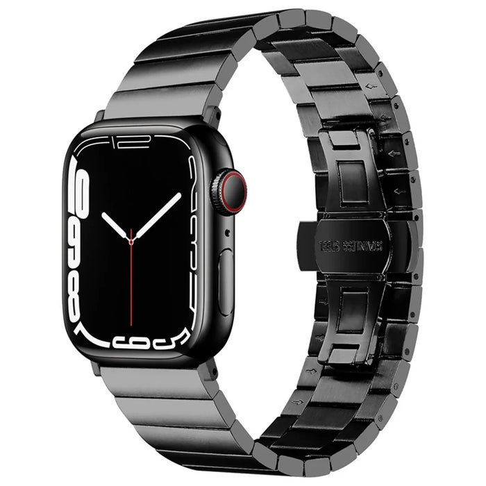 For Apple Watch Series 10 42mm / 9 8 7 41mm / 6 5 4 SE SE (2022) SE (2023) 40mm / 3 2 1 38mm Anti-Scratch Stainless Steel Buckle Design Smart Watch Band Wrist Strap - Black - 1