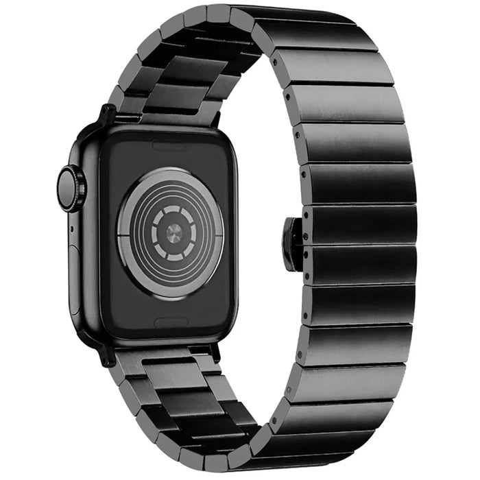 For Apple Watch Series 10 42mm / 9 8 7 41mm / 6 5 4 SE SE (2022) SE (2023) 40mm / 3 2 1 38mm Anti-Scratch Stainless Steel Buckle Design Smart Watch Band Wrist Strap - Black - 2