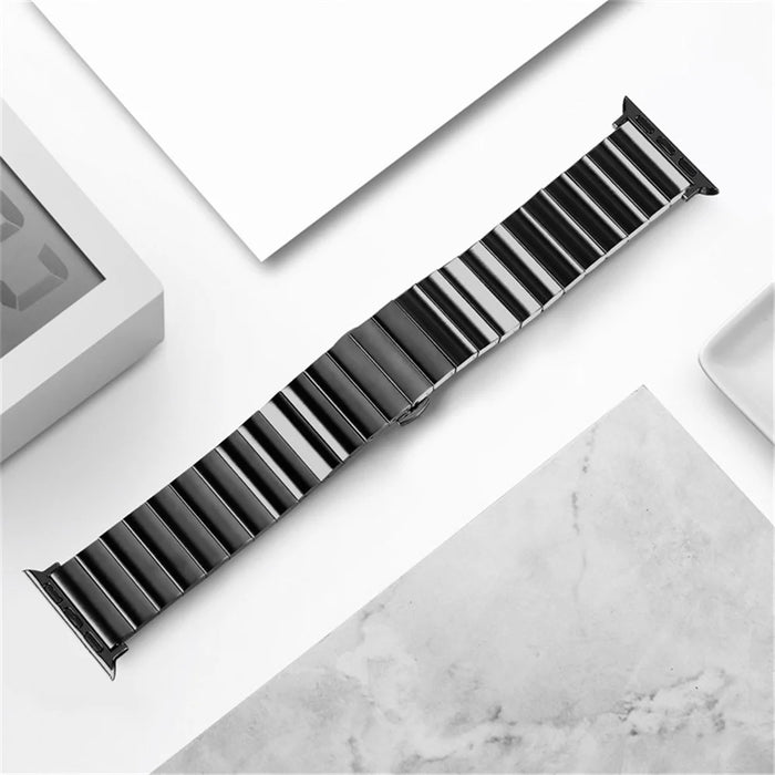 For Apple Watch Series 10 42mm / 9 8 7 41mm / 6 5 4 SE SE (2022) SE (2023) 40mm / 3 2 1 38mm Anti-Scratch Stainless Steel Buckle Design Smart Watch Band Wrist Strap - Black - 4