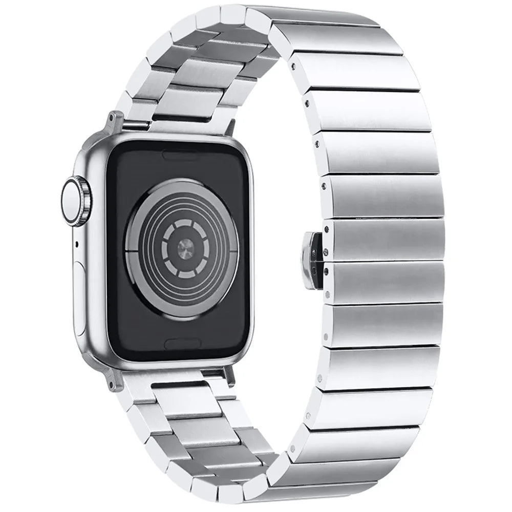 For Apple Watch Ultra 3 2 1 49mm / Series 11 10 46mm / 9 8 7 45mm / SE3 SE2 SE 6 5 4 44mm / 3 2 1 42mm / Watch Ultra 49mm Buckle Design Stainless Steel Wrist Strap Smart Watch Band - Silver - 2