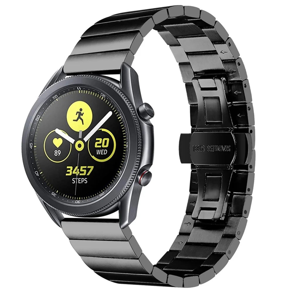 For Samsung Gear S3 Classic/Galaxy Watch 46mm/Watch4 Classic 46mm, Watch Band Buckle Design Stainless Steel Strap - Black - 1