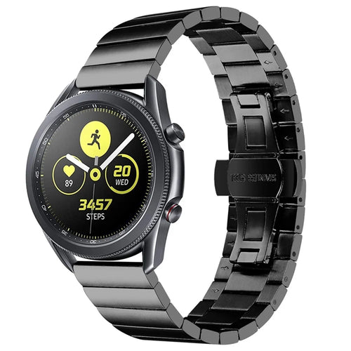 For Samsung Gear S3 Classic/Galaxy Watch 46mm/Watch4 Classic 46mm, Watch Band Buckle Design Stainless Steel Strap - Black - 1