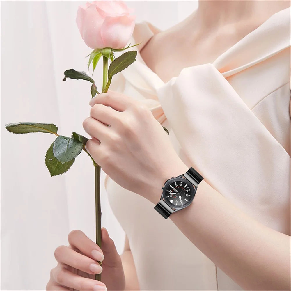 For Samsung Gear S3 Classic/Galaxy Watch 46mm/Watch4 Classic 46mm, Watch Band Buckle Design Stainless Steel Strap - Black - 6
