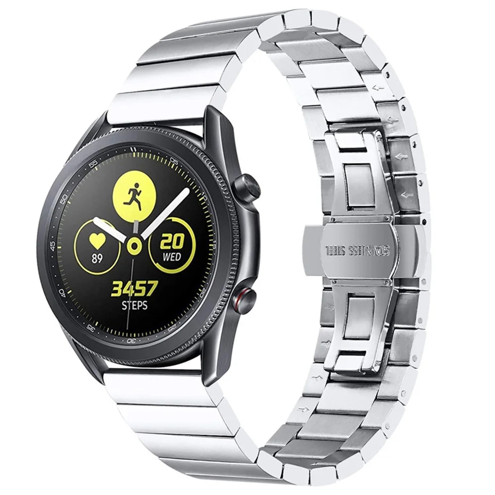 For Samsung Gear S3 Classic/Galaxy Watch 46mm/Watch4 Classic 46mm, Stainless Steel Watch Band Buckle Design Replacement Strap - Silver - 1