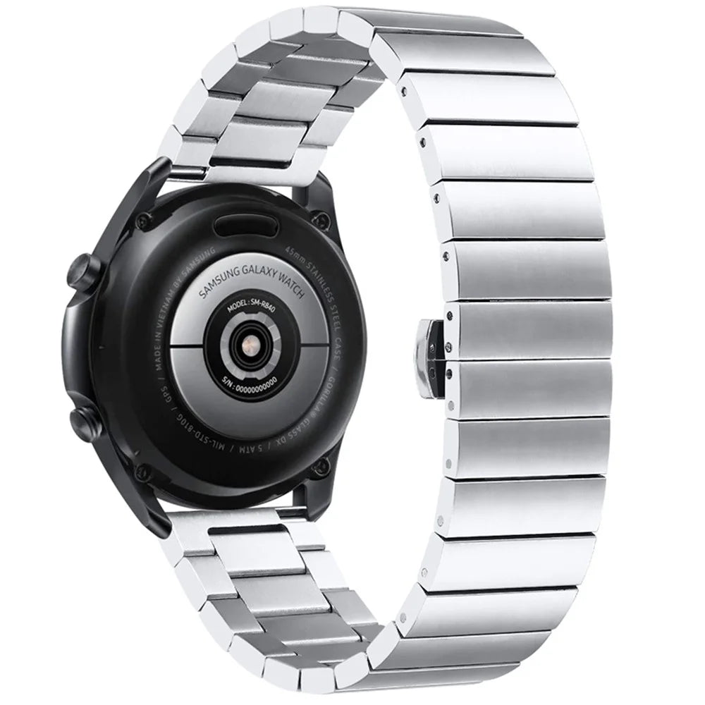 For Samsung Gear S3 Classic/Galaxy Watch 46mm/Watch4 Classic 46mm, Stainless Steel Watch Band Buckle Design Replacement Strap - Silver - 2