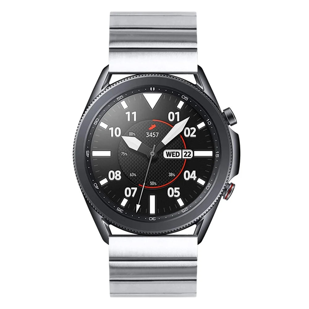 For Samsung Gear S3 Classic/Galaxy Watch 46mm/Watch4 Classic 46mm, Stainless Steel Watch Band Buckle Design Replacement Strap - Silver - 5