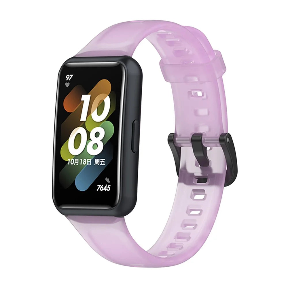 Translucent Smart Watch Band for Huawei Band 7, Soft Silicone Adjustable Wrist Strap Replacement - Transparent Purple - 1