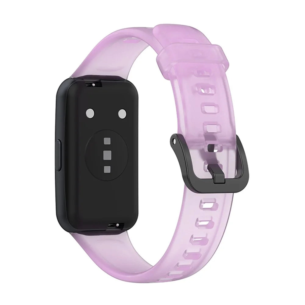 Translucent Smart Watch Band for Huawei Band 7, Soft Silicone Adjustable Wrist Strap Replacement - Transparent Purple - 5