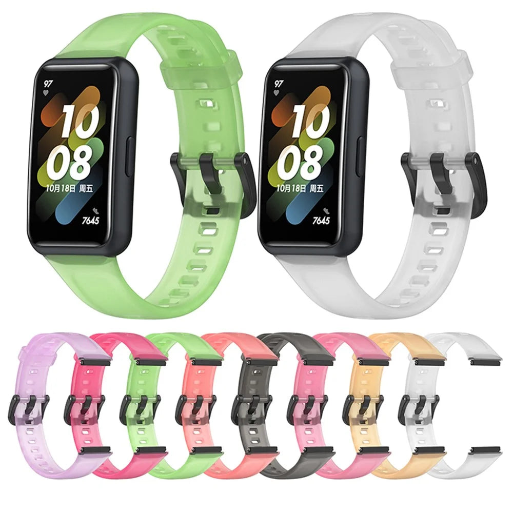 Translucent Smart Watch Band for Huawei Band 7, Soft Silicone Adjustable Wrist Strap Replacement - Transparent Purple - 6