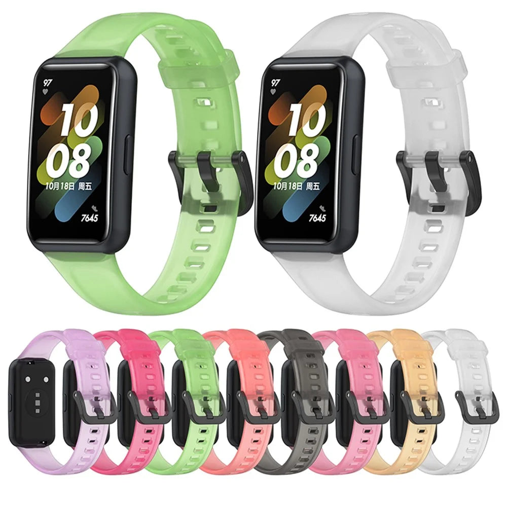 Translucent Smart Watch Band for Huawei Band 7, Soft Silicone Adjustable Wrist Strap Replacement - Transparent Purple - 7