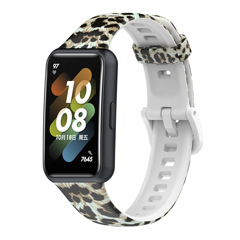 Pattern Printing Watch Strap for Huawei Band 7, Adjustable TPU Wrist Band Replacement Bracelet - Leopard Pattern - 1