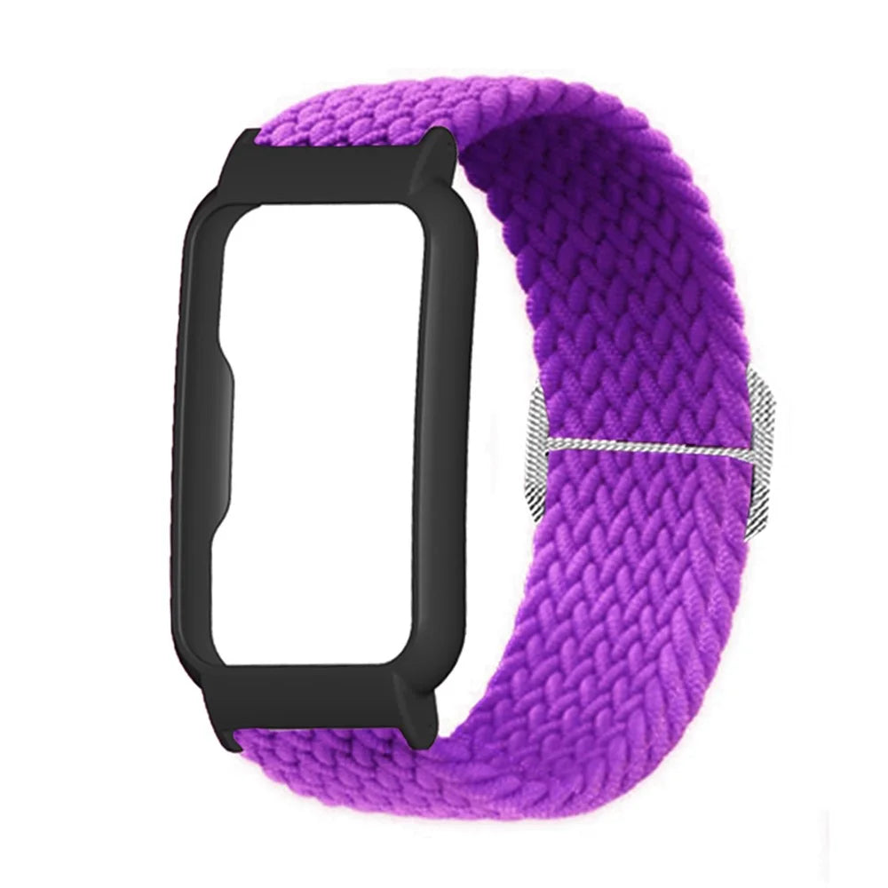 Nylon Knitted Elastic Watch Band for Oppo Watch Free, Replacement Wrist Strap with Watch Case - Purple/Black - 2