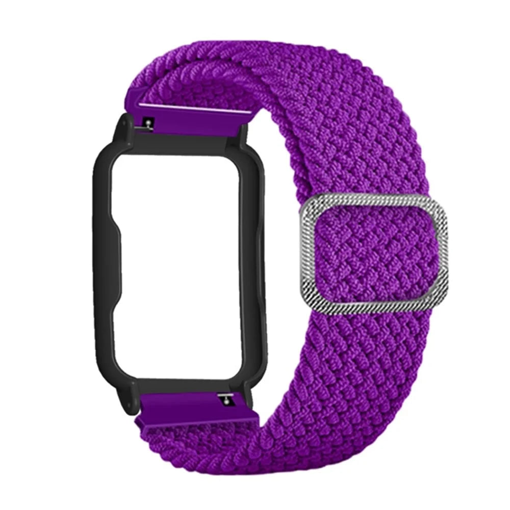 Nylon Knitted Elastic Watch Band for Oppo Watch Free, Replacement Wrist Strap with Watch Case - Purple/Black - 3