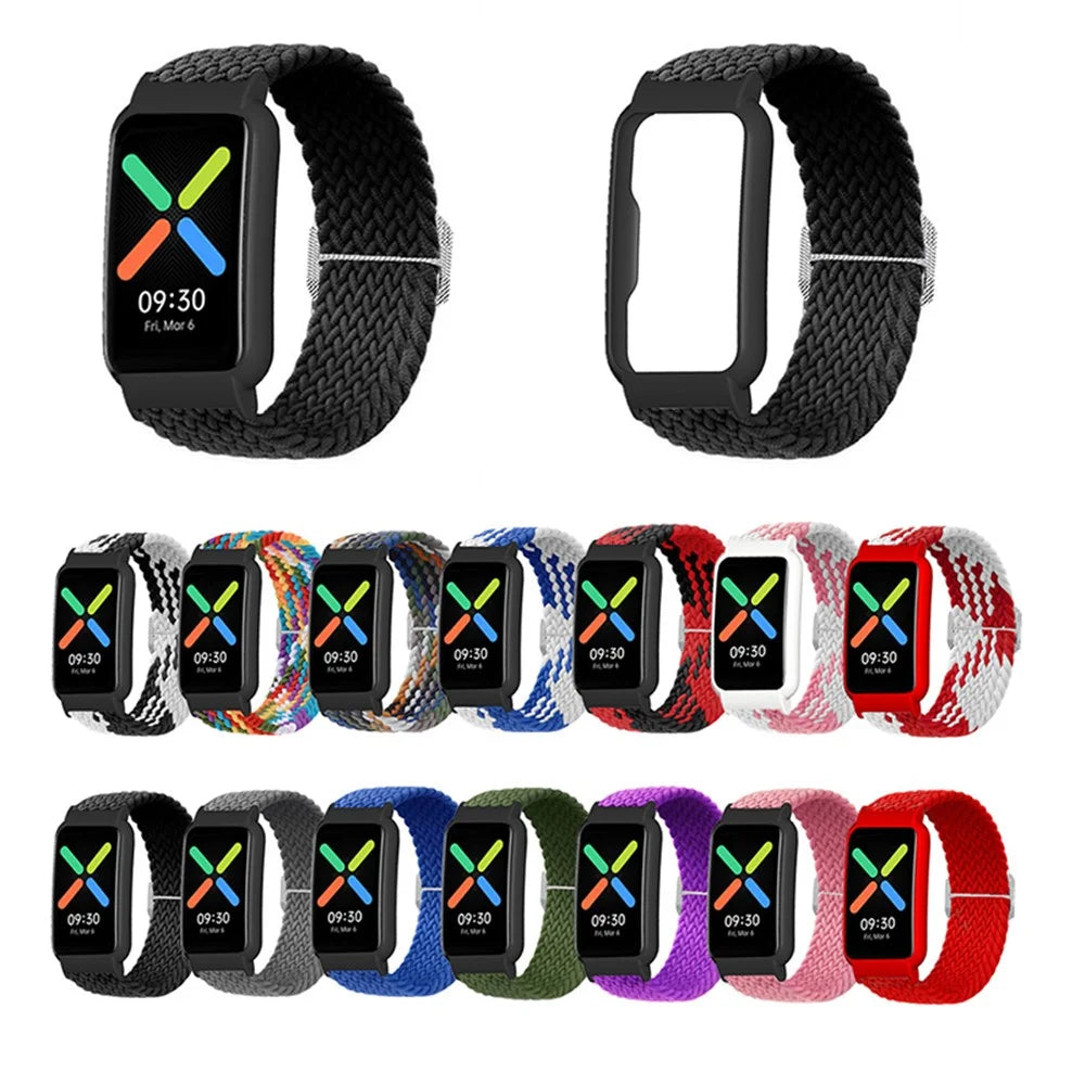 Nylon Knitted Elastic Watch Band for Oppo Watch Free, Replacement Wrist Strap with Watch Case - Purple/Black - 4