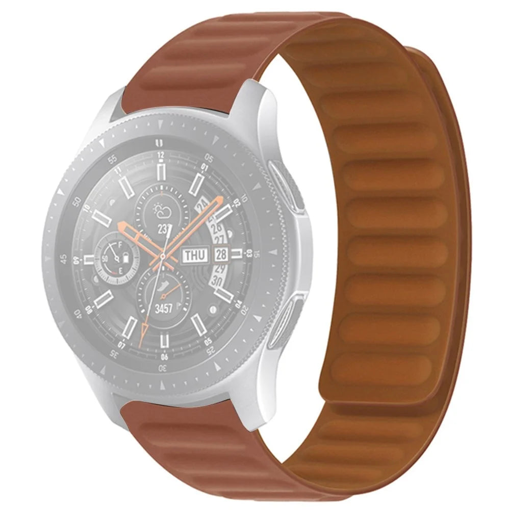For Samsung Galaxy Watch4 40mm/44mm/Garmin Venu 2 Plus Silicone Watch Band 20mm Magnetic Wrist Strap Replacement - Brown - 1