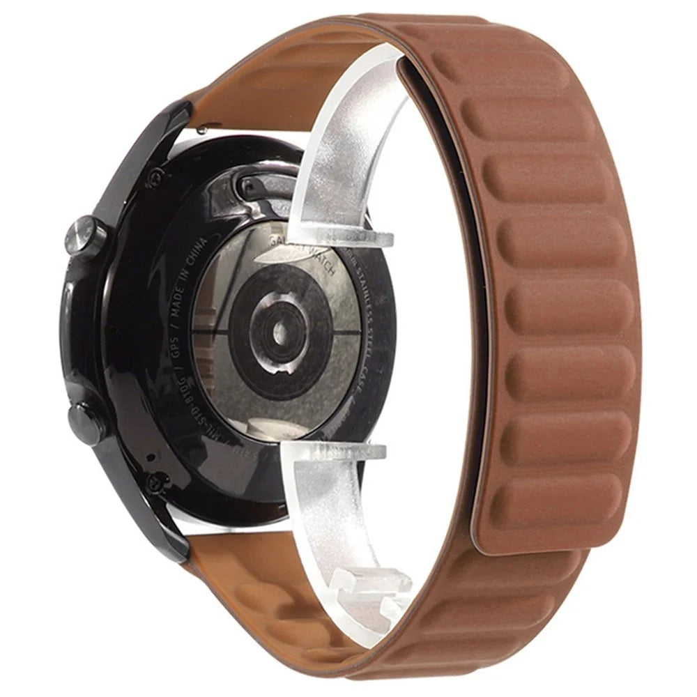 For Samsung Galaxy Watch4 40mm/44mm/Garmin Venu 2 Plus Silicone Watch Band 20mm Magnetic Wrist Strap Replacement - Brown - 3
