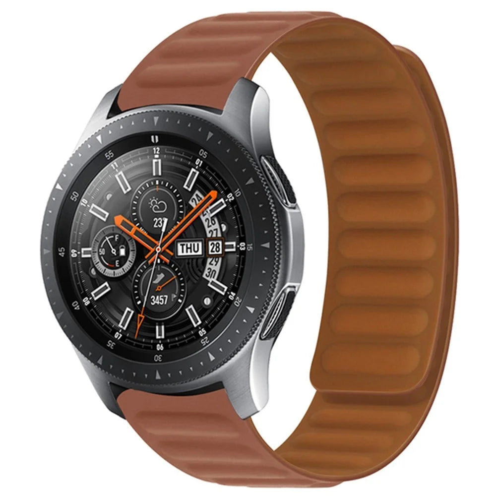 For Samsung Gear S3 Frontier/Classic/Garmin Forerunner 255 22mm Magnetic Watch Strap Silicone Wrist Band Replacement - Brown - 2