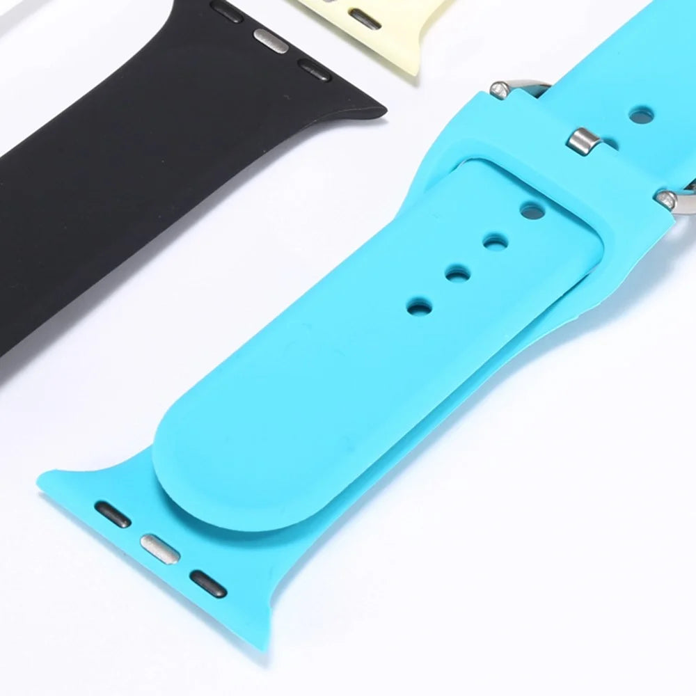 For Apple Watch Ultra 3 2 1 49mm / Series 11 10 46mm / 9 8 7 45mm / SE3 SE2 SE 6 5 4 44mm / 3 2 1 42mm Silicone Watch Strap Adjustable Pin Buckle Wrist Band Replacement - Yellow / Green - 3