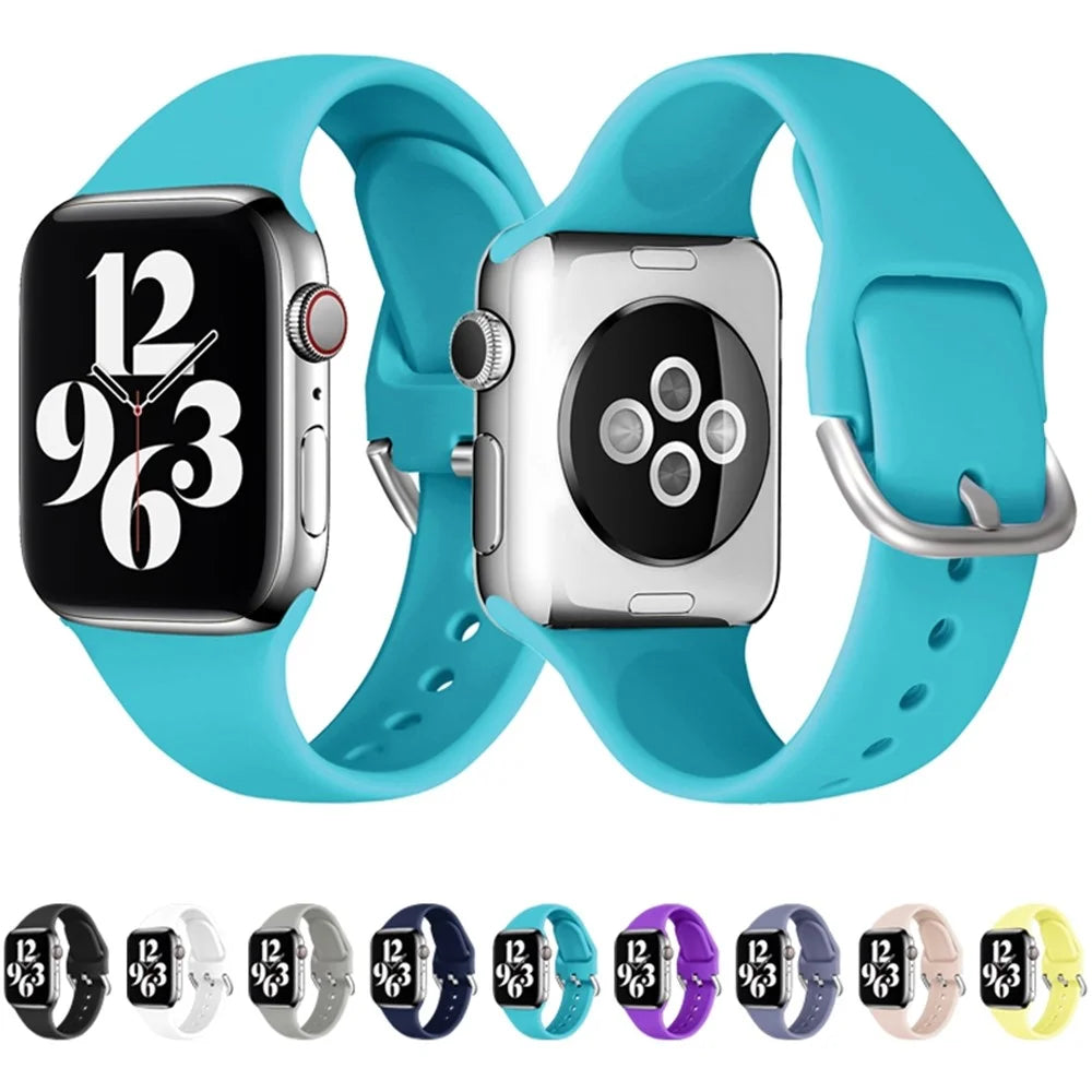 For Apple Watch Ultra 3 2 1 49mm / Series 11 10 46mm / 9 8 7 45mm / SE3 SE2 SE 6 5 4 44mm / 3 2 1 42mm Silicone Watch Strap Adjustable Pin Buckle Wrist Band Replacement - Yellow / Green - 6