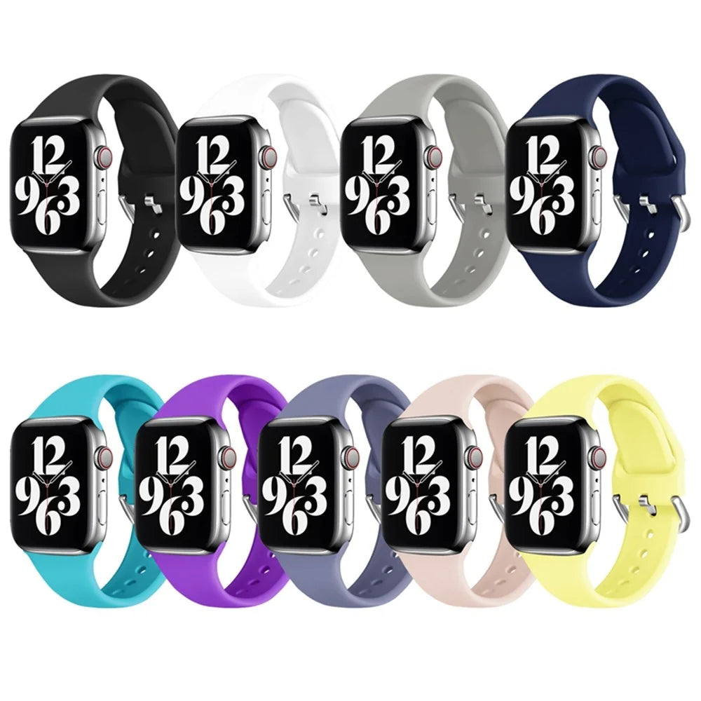For Apple Watch Series 11 10 42mm / 9 8 7 41mm / SE3 SE2 SE 6 5 4 40mm / 3 2 1 38mm Soft Silicone Watch Band Adjustable Wrist Strap with Silver Pin Buckle - Green - 7