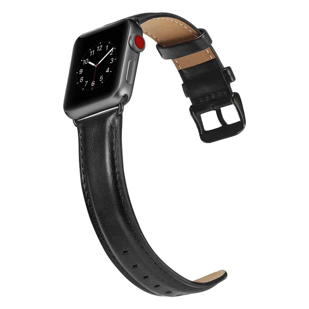 A011 For Apple Watch Ultra 3 2 1 49mm / Series 11 10 46mm / 9 8 7 45mm / SE3 SE2 SE 6 5 4 44mm / 3 2 1 42mm Crazy Horse Texture Cowhide Leather Wrist Band Smartwatch Replacement Strap - Black - 4