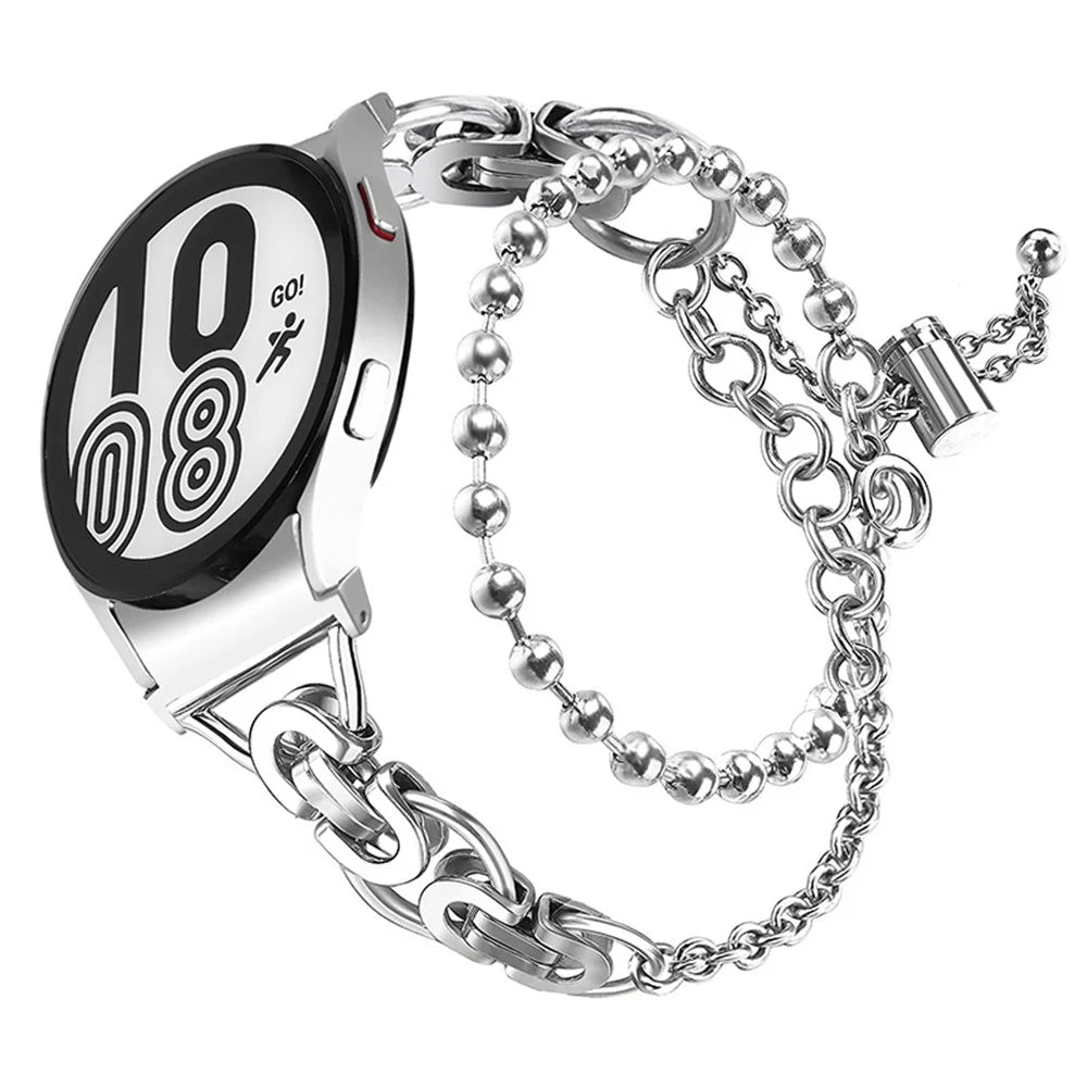 For Samsung Galaxy Watch4 Active 40mm 44mm/Watch4 Classic 46mm 42mm Stainless Steel Bead Decor Dual Circle Watch Band Bracelet Wristband Strap - Silver - 1