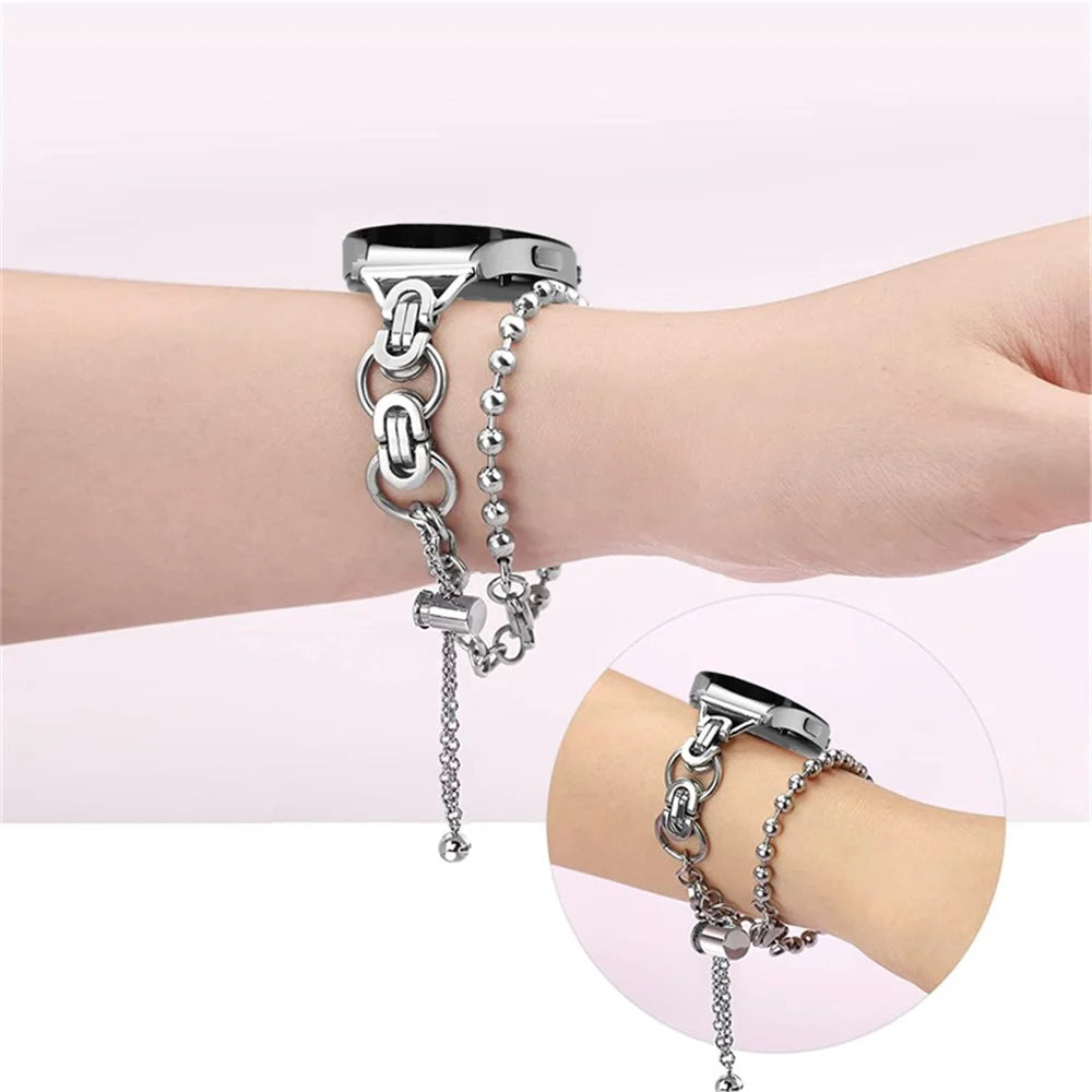 For Samsung Galaxy Watch4 Active 40mm 44mm/Watch4 Classic 46mm 42mm Stainless Steel Bead Decor Dual Circle Watch Band Bracelet Wristband Strap - Silver - 5