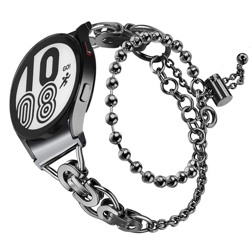 For Samsung Galaxy Watch4 Active 40mm 44mm/Watch4 Classic 46mm 42mm Stylish Bead Decor Dual Circle Watch Band Stainless Steel Bracelet Wristband Strap - Black - 1
