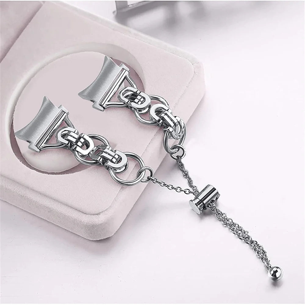 For Samsung Galaxy Watch4 Active 40mm 44mm/Watch4 Classic 46mm 42mm Wristband Strap Replacement Stainless Steel Bead Decor Watch Band Bracelet - Silver - 2