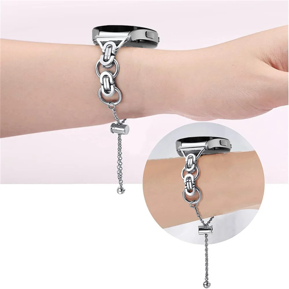 For Samsung Galaxy Watch4 Active 40mm 44mm/Watch4 Classic 46mm 42mm Wristband Strap Replacement Stainless Steel Bead Decor Watch Band Bracelet - Silver - 4