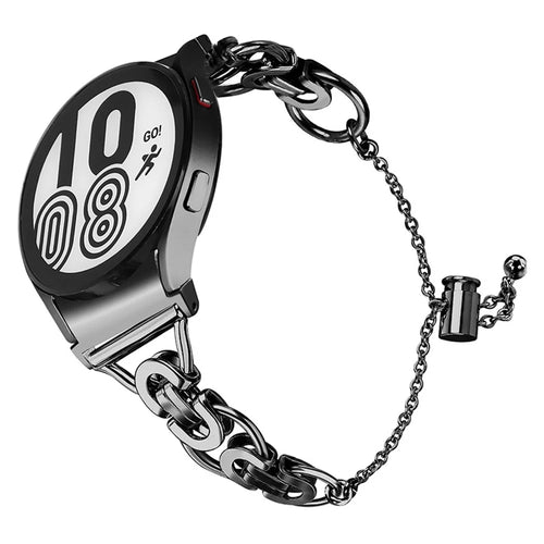For Samsung Galaxy Watch4 Active 40mm 44mm/Watch4 Classic 46mm 42mm Bracelet Wrist Strap Stainless Steel Bead Decor Smart Watch Band - Black - 1