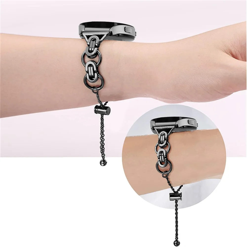 For Samsung Galaxy Watch4 Active 40mm 44mm/Watch4 Classic 46mm 42mm Bracelet Wrist Strap Stainless Steel Bead Decor Smart Watch Band - Black - 4