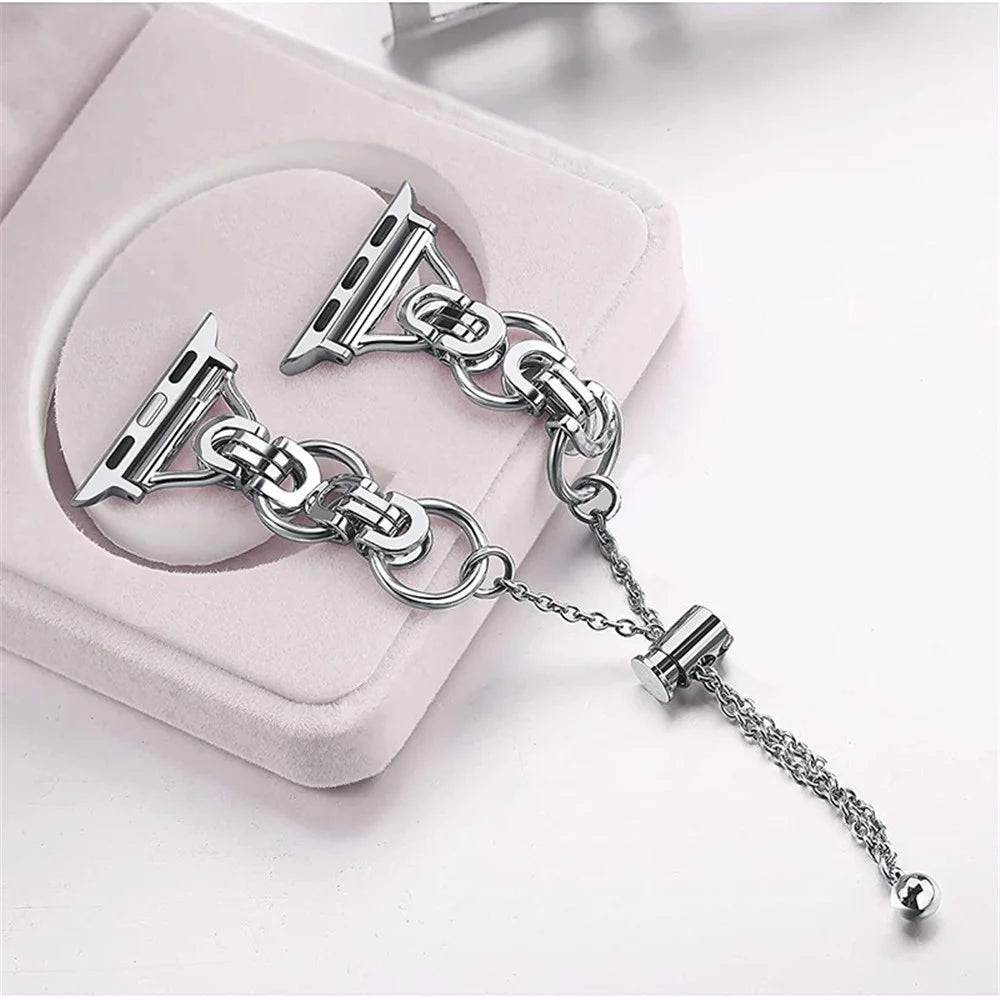 For Apple Watch Series 11 10 42mm / 9 8 7 41mm / SE3 SE2 SE 6 5 4 40mm / 3 2 1 38mm Single Circle Hollow Out Bead Decor Watch Band Stainless Steel Bracelet Watch Strap - Silver - 2