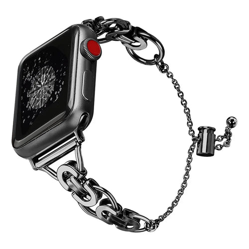For Apple Watch Series 11 10 42mm / 9 8 7 41mm / SE3 SE2 SE 6 5 4 40mm / 3 2 1 38mm Stainless Steel Stylish Hollow Out Smart Watch Band Bracelet - Black - 1