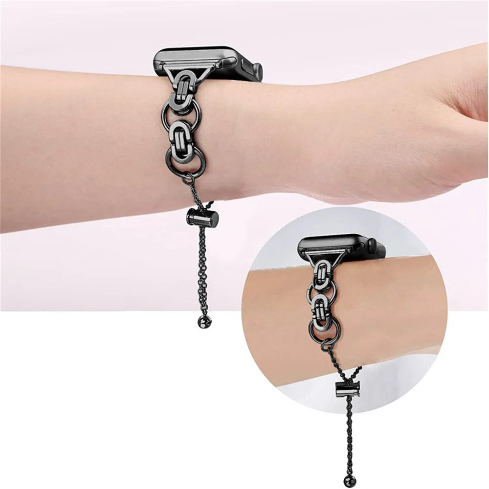 For Apple Watch Series 11 10 42mm / 9 8 7 41mm / SE3 SE2 SE 6 5 4 40mm / 3 2 1 38mm Stainless Steel Stylish Hollow Out Smart Watch Band Bracelet - Black - 4