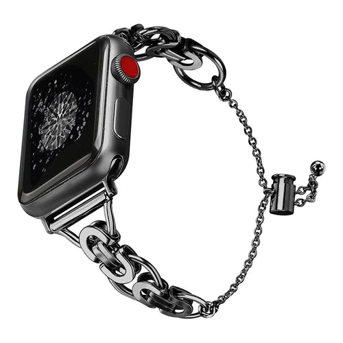 For Apple Watch Ultra 3 2 1 49mm / Series 11 10 46mm / 9 8 7 45mm / SE3 SE2 SE 6 5 4 44mm / 3 2 1 42mm Stylish Hollow Out Smart Watch Band Stainless Steel Bracelet - Black - 1